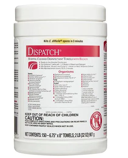150 Clorox Dispatch® Hospital Cleaner Disinfectant Towels with Bleach PACK OF 8- Kills Covid 19 per CDC