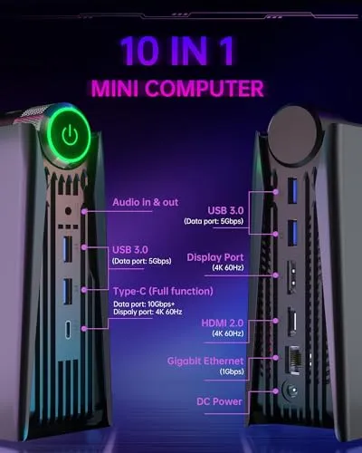 ACEMAGICIAN Mini Gaming PC，AMD Ryzen 7 5700U Mini PC 16GB DDR4 512GB SSD, Mini Gaming Computers Micro Desktop PC Support RGB Lights/4K Triple Display/WiFi6/BT5.2/3 Adjustable Mode PC