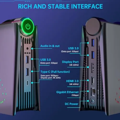 ACEMAGICIAN Mini Gaming PC，AMD Ryzen 7 5700U Mini PC 16GB DDR4 512GB SSD, Mini Gaming Computers Micro Desktop PC Support RGB Lights/4K Triple Display/WiFi6/BT5.2/3 Adjustable Mode PC