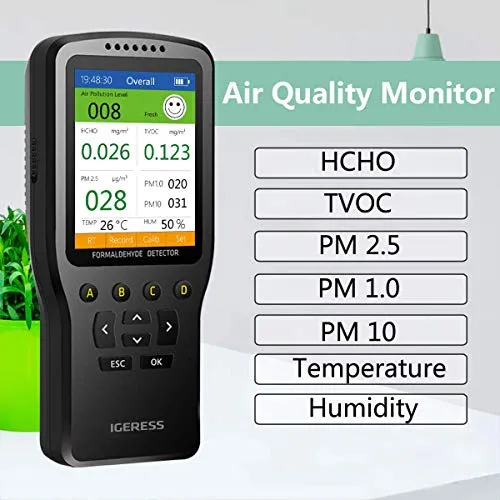 Air Quality Monitor. Nested sensors simultaneously detect Indoor Humidity, Indoor Temperature, and Volatile Harmful Gases Such as Formaldehyde, Benzene, and Ketones in The air.