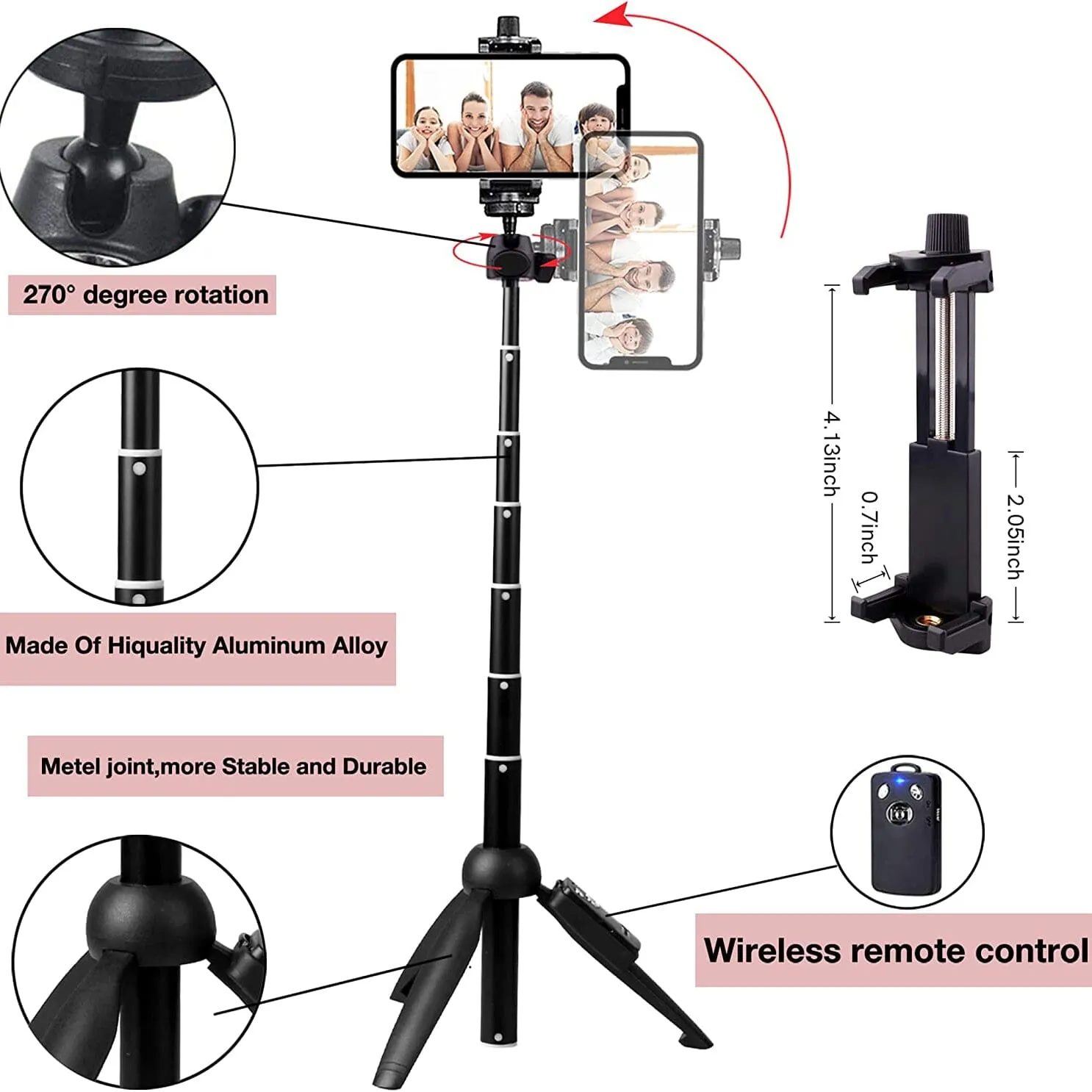 Aluminum Alloy Selfie Stick Phone Tripod