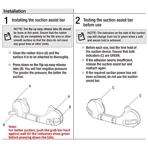 Bath Safety Suction Grab Bar with Suction Indicators - Pack of 2