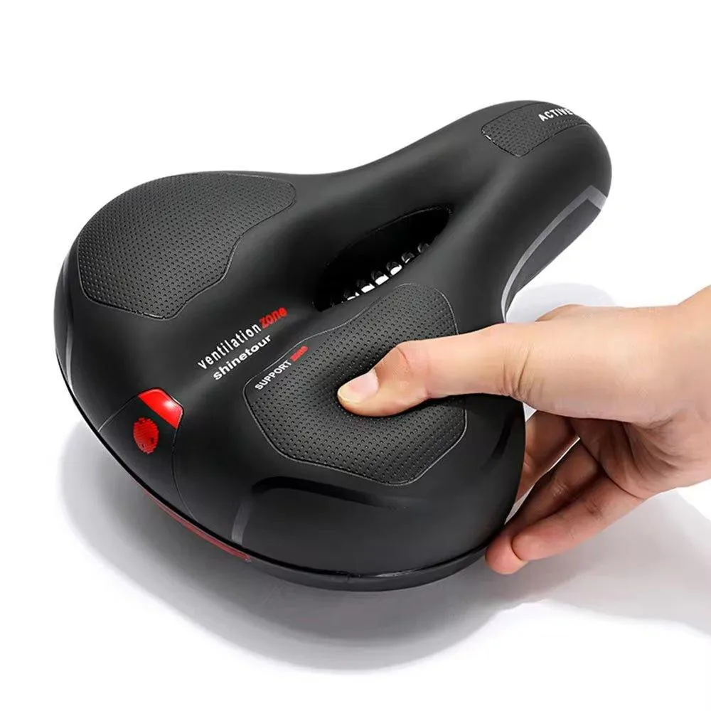 Bicycle Saddle Men Women Hollow Breathable  MTB Road Bike Saddle Shock Absorbing Comfortable Seat Safety Warning