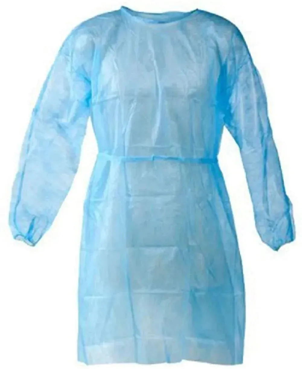 Blue Disposable Isolation Gown Elastic Cuffs (5 x Pack)