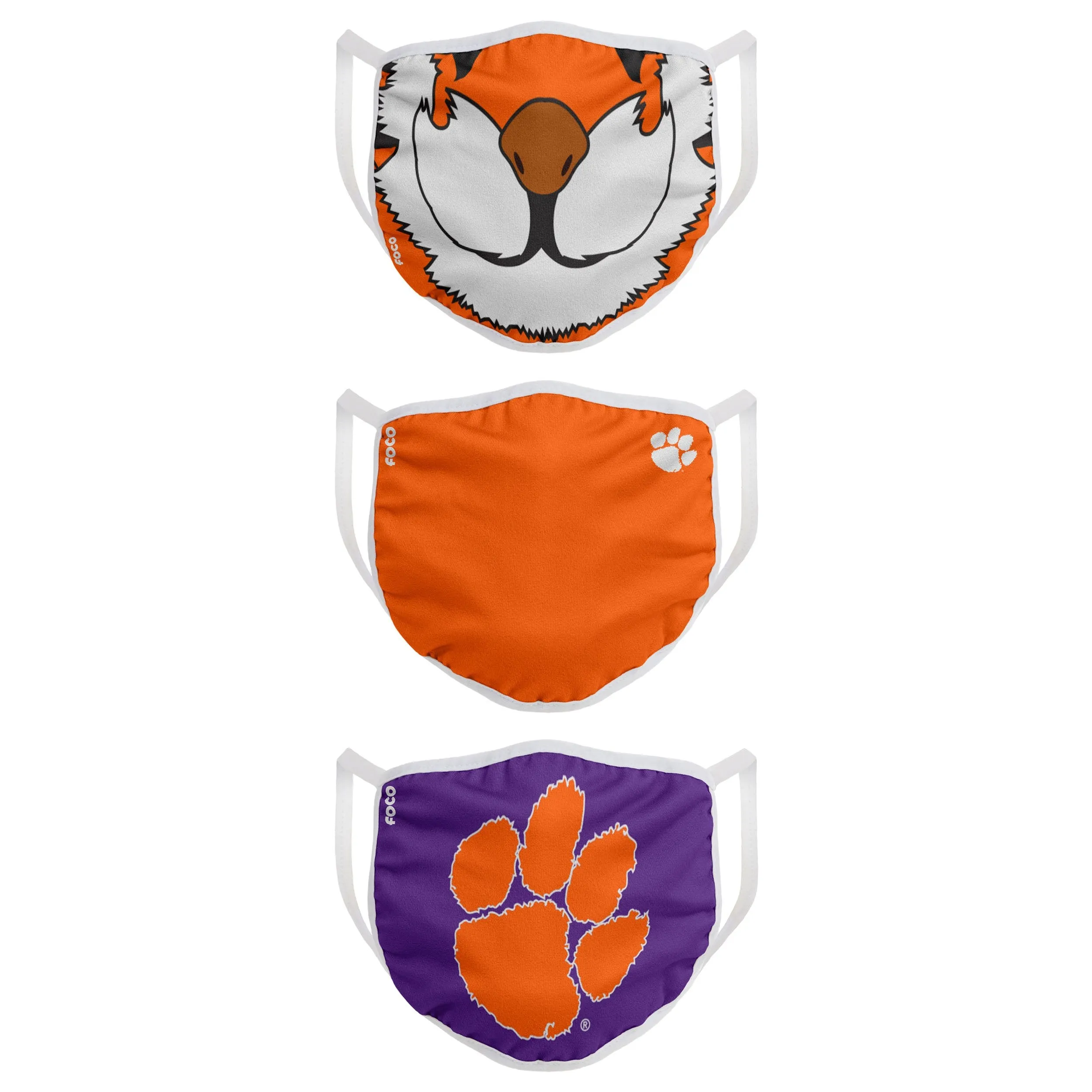 Clemson Tigers NCAA Mascot 3 Pack Face Cover