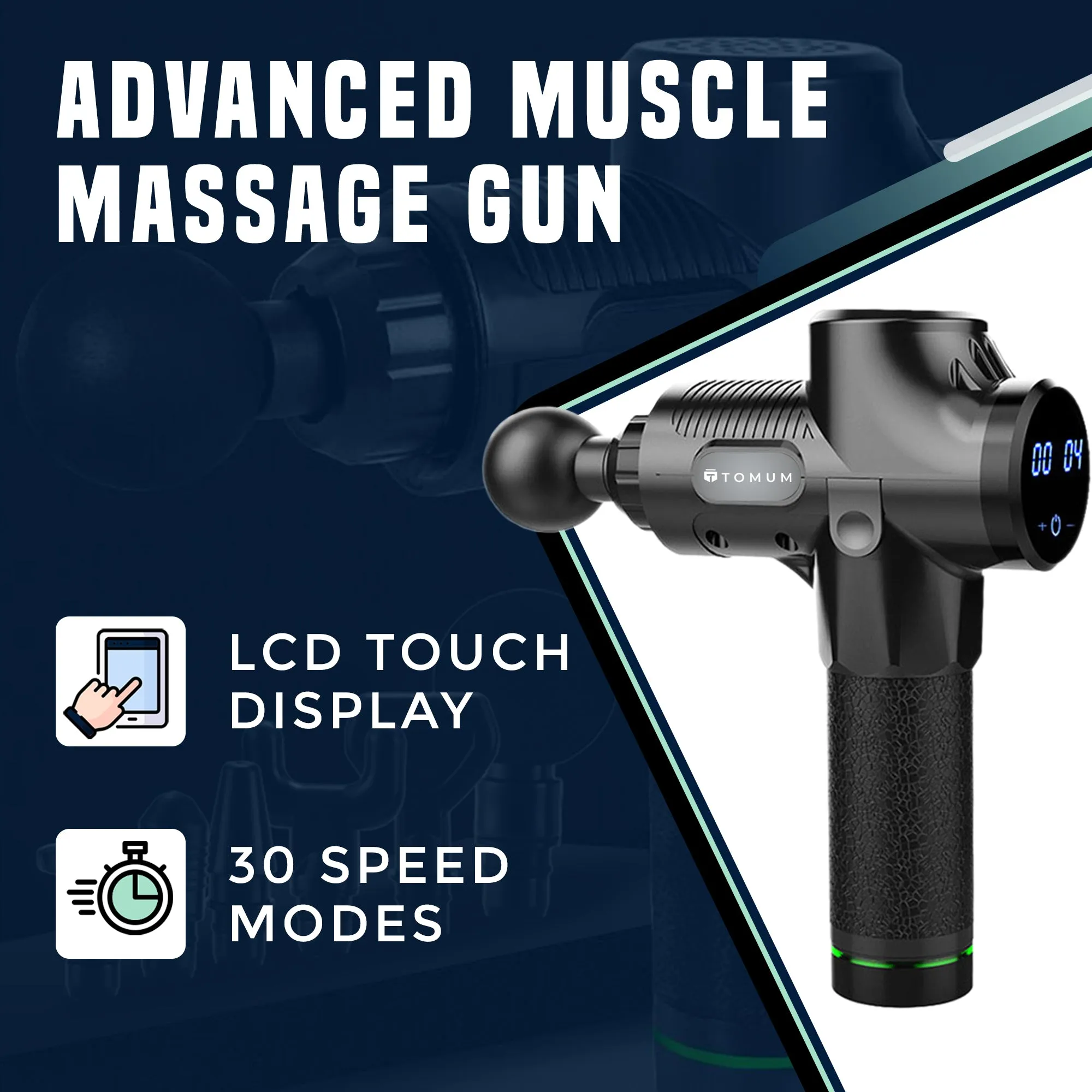 Deep Tissue Percussion Muscle Massager - 30 Speeds with 6 Massage Heads
