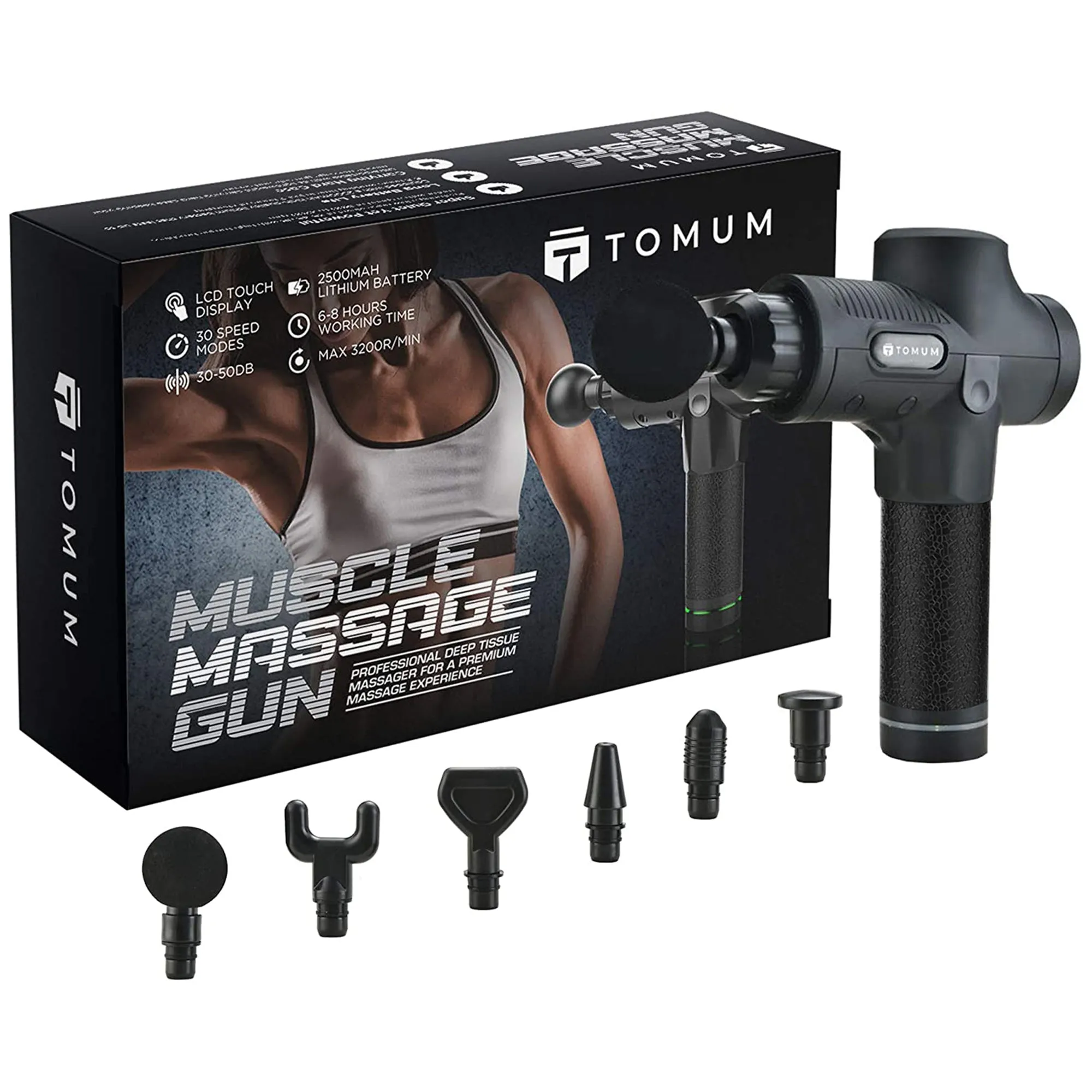 Deep Tissue Percussion Muscle Massager - 30 Speeds with 6 Massage Heads