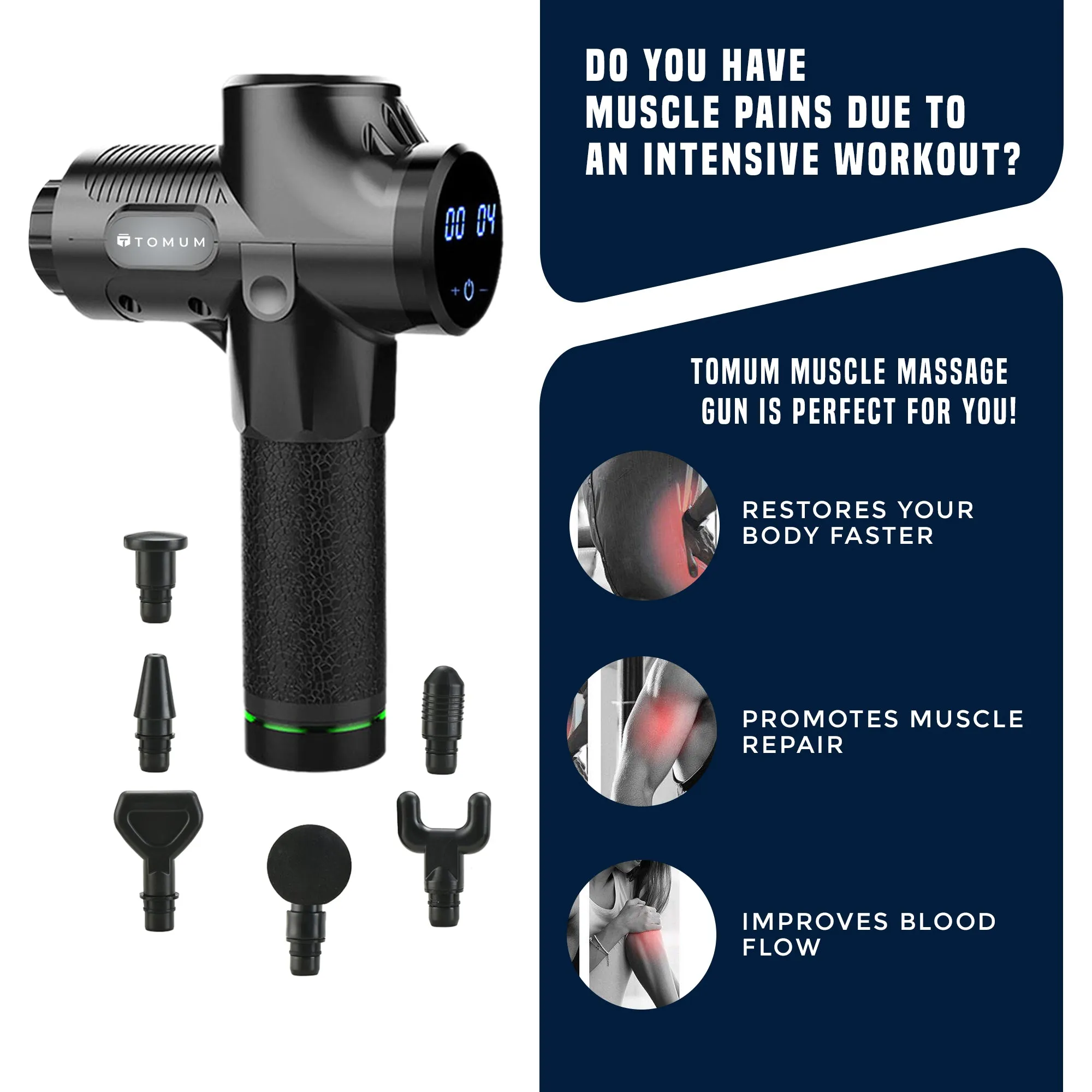 Deep Tissue Percussion Muscle Massager - 30 Speeds with 6 Massage Heads