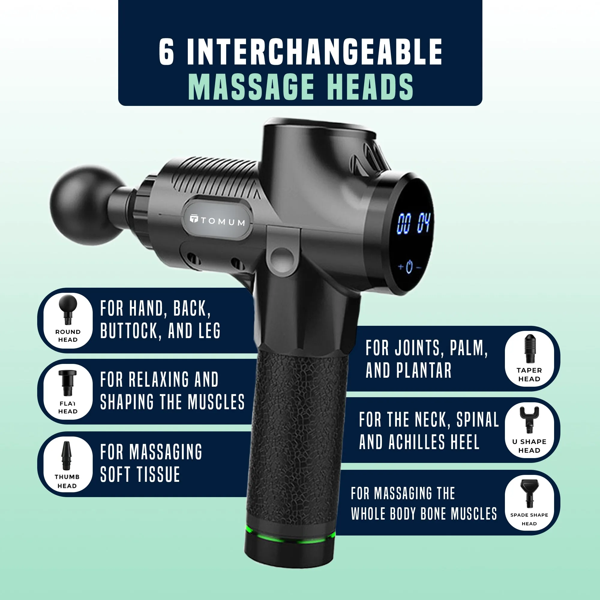 Deep Tissue Percussion Muscle Massager - 30 Speeds with 6 Massage Heads