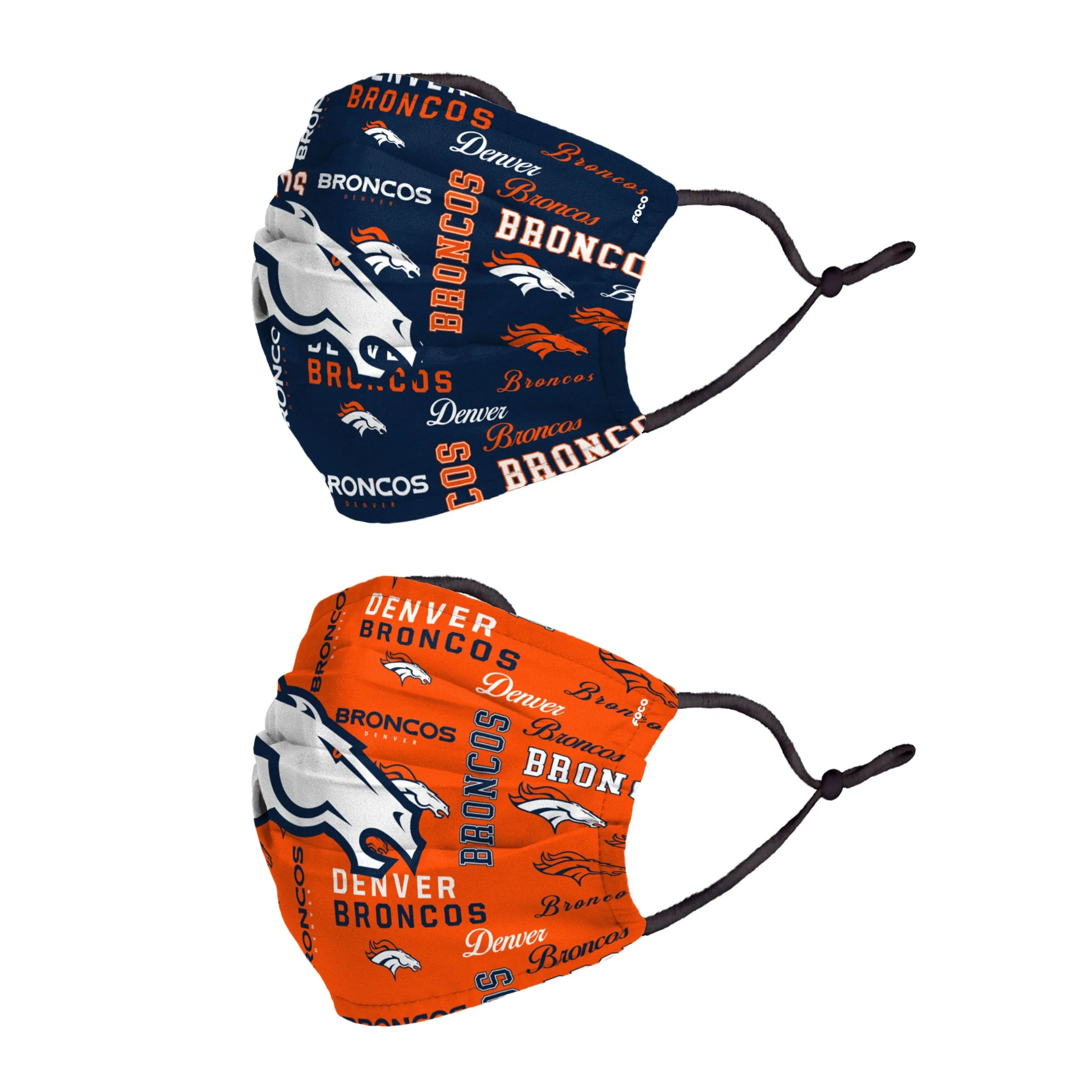 Denver Broncos NFL Logo Rush Adjustable 2 Pack Face Cover