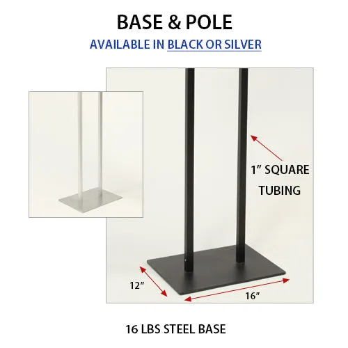 Double Pole Floor Stand 11x17 Sign Holder | Snap Frame 1 1/4" Wide