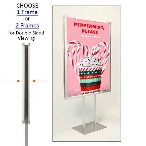 Double Pole Floor Stand 11x17 Sign Holder | Snap Frame 1 1/4" Wide