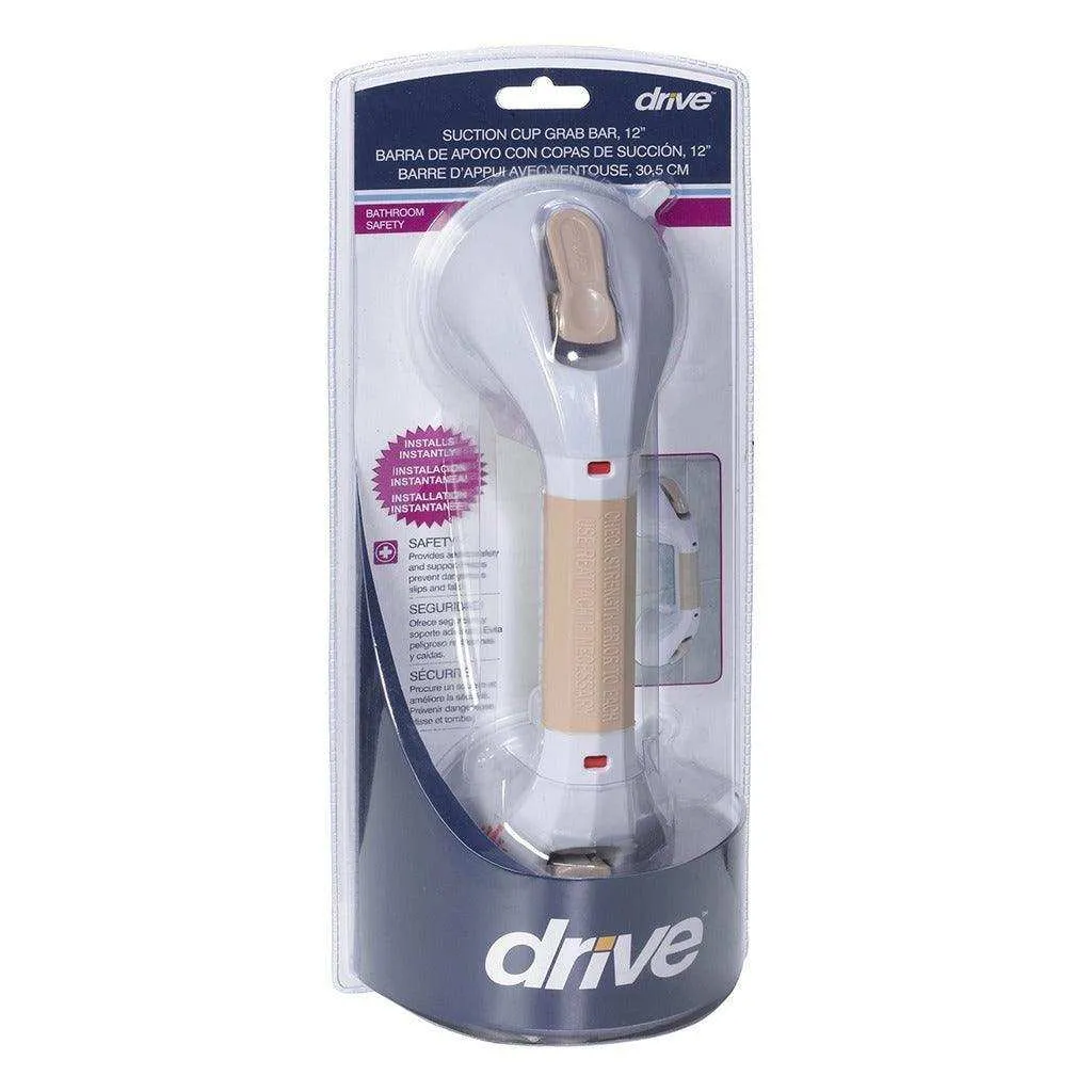Drive Medical Suction Cup Grab Bar White and Beige - 12"