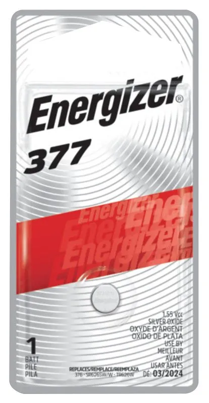 Energizer 377BPZ-2 Battery, 1.5 V Battery, 24 mAh, 377 Battery, Silver Oxide :EA: QUANTITY: 6