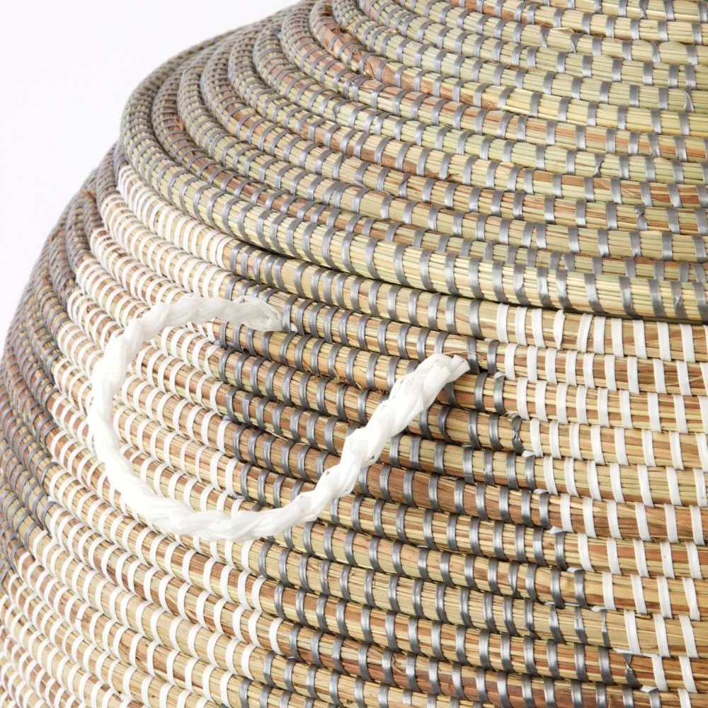 Extra Large Silver and White ZigZag Lidded Hamper Basket