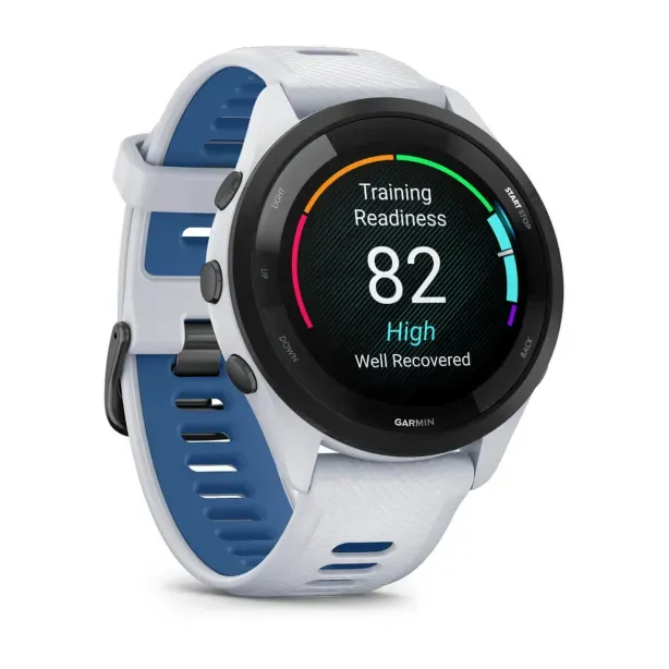 Garmin Forerunner 265 Running Smartwatch - Whitestone & Tidal Blue | 49-GAR-010-02810-11