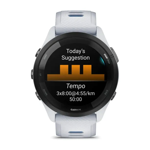 Garmin Forerunner 265 Running Smartwatch - Whitestone & Tidal Blue | 49-GAR-010-02810-11