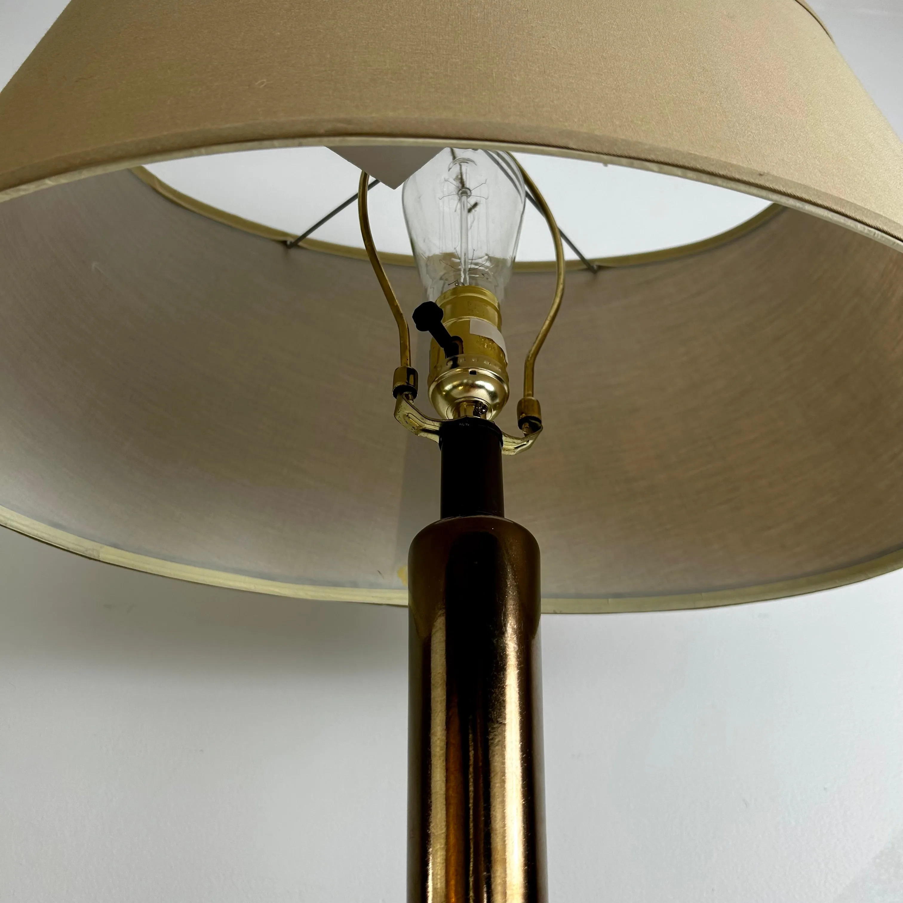 Glossy Bronze Ceramic Table lamp with Beige Ovular Shade