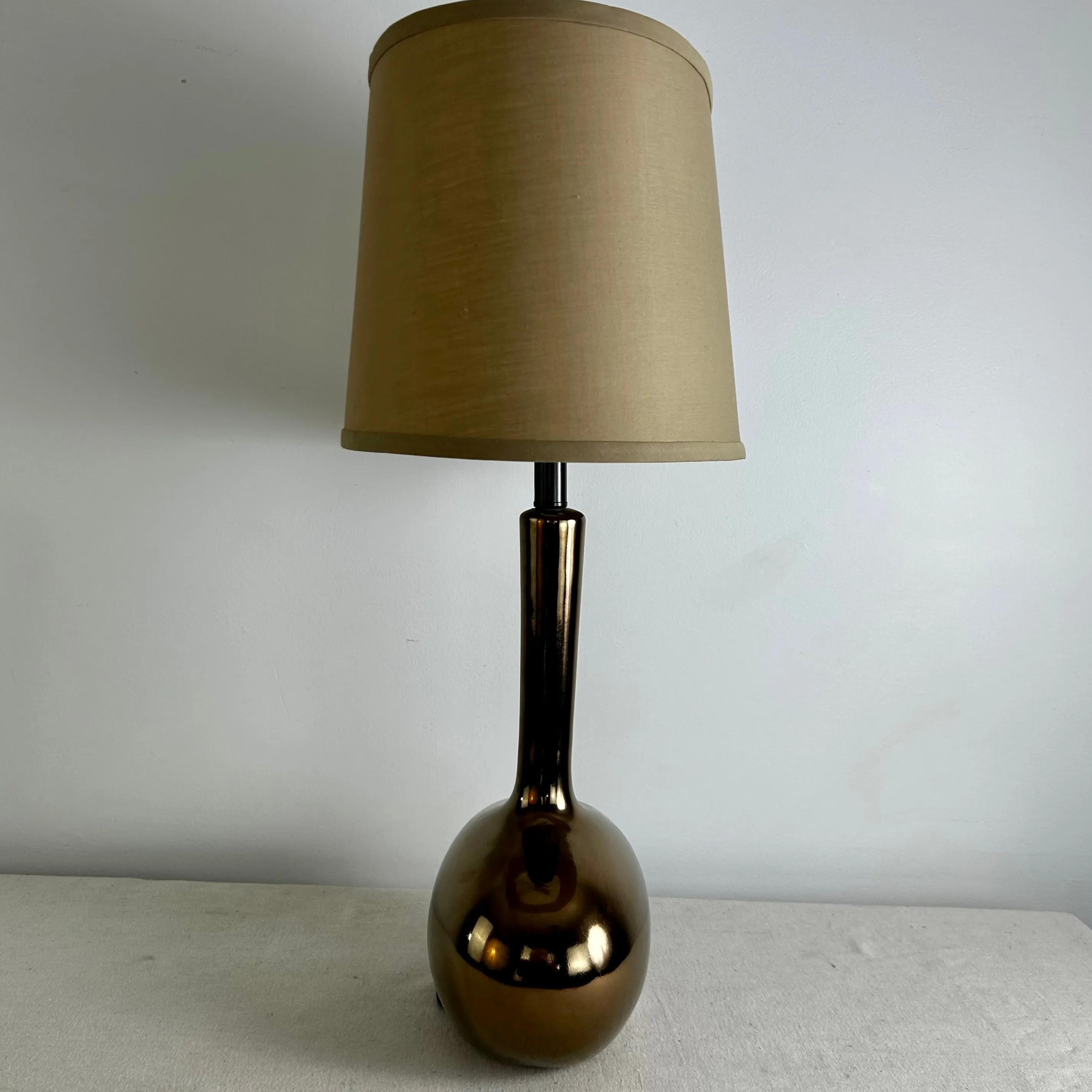 Glossy Bronze Ceramic Table lamp with Beige Ovular Shade