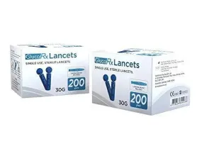 GlucoRx Sterile Lancets (30g), 200 Pack