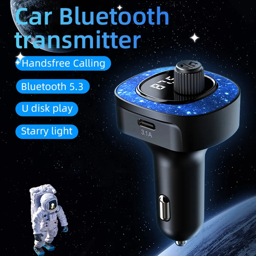 Handsfree Call Car Charger FM Transmitter With Light Dual USB