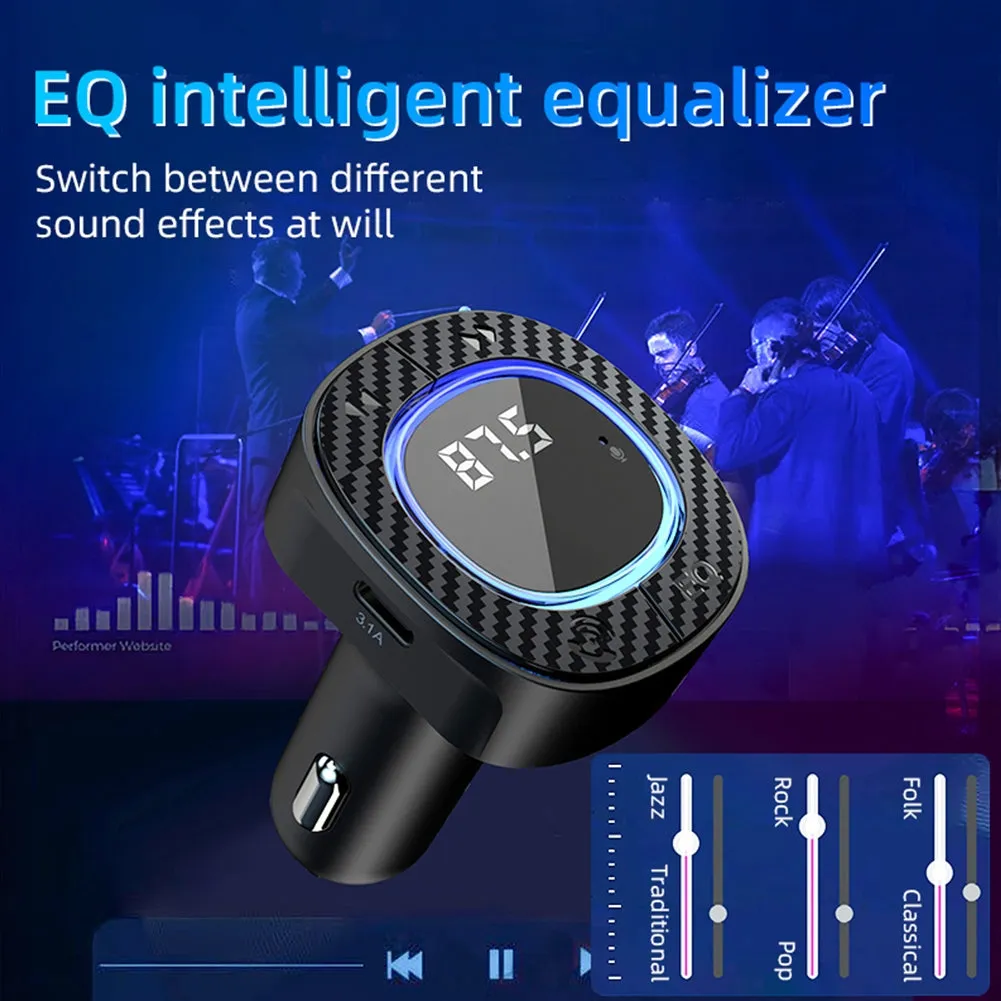 Handsfree Call Car Charger FM Transmitter With Light Dual USB