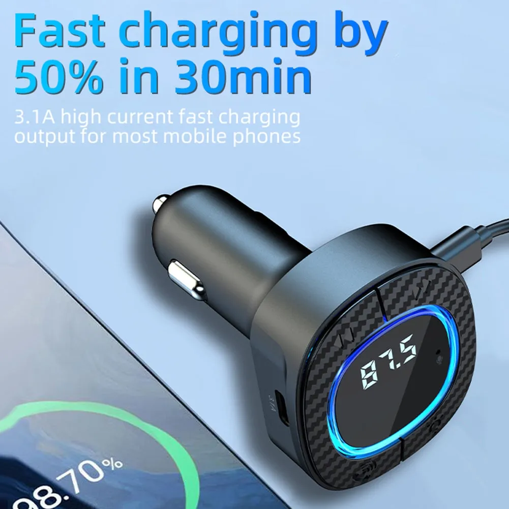 Handsfree Call Car Charger FM Transmitter With Light Dual USB