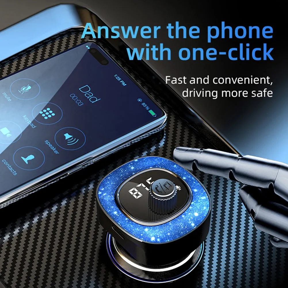 Handsfree Call Car Charger FM Transmitter With Light Dual USB