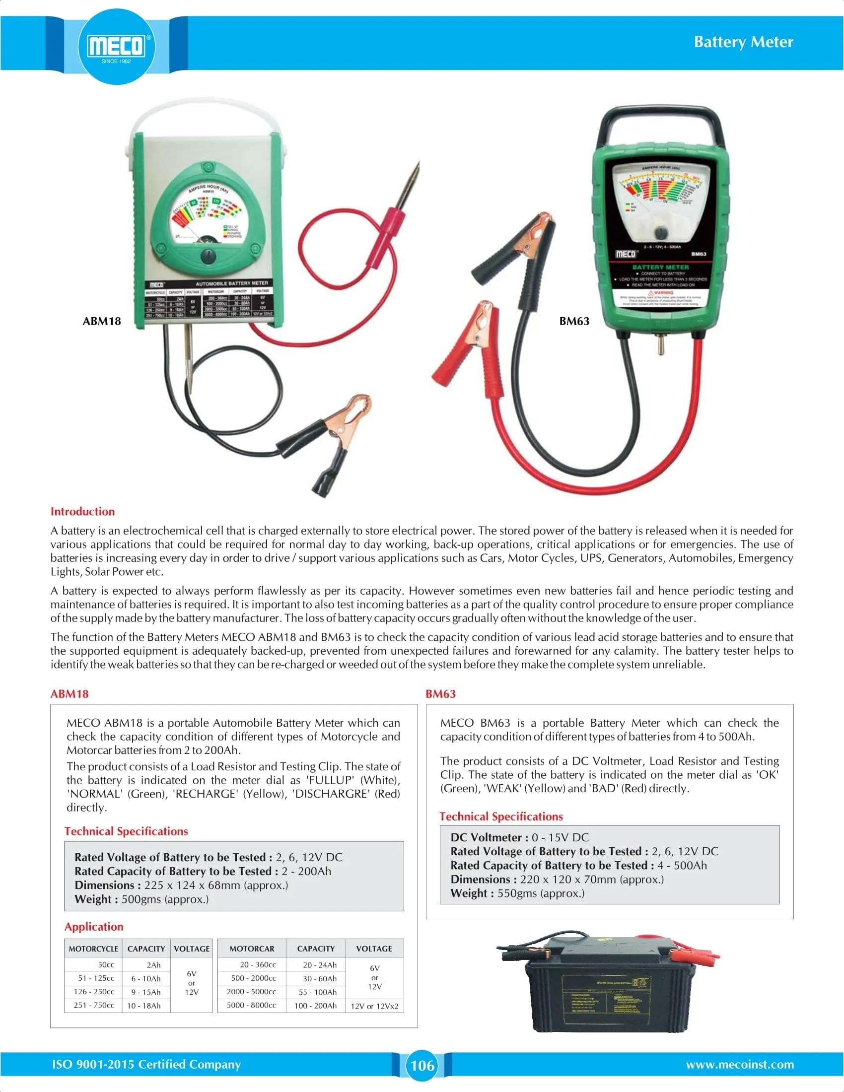 Meco 2V to 12V DC Automotive Portable Battery Meter ABM18