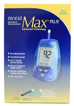 Nova Max Plus Meter & Blood Glucose Test Strip Bundle