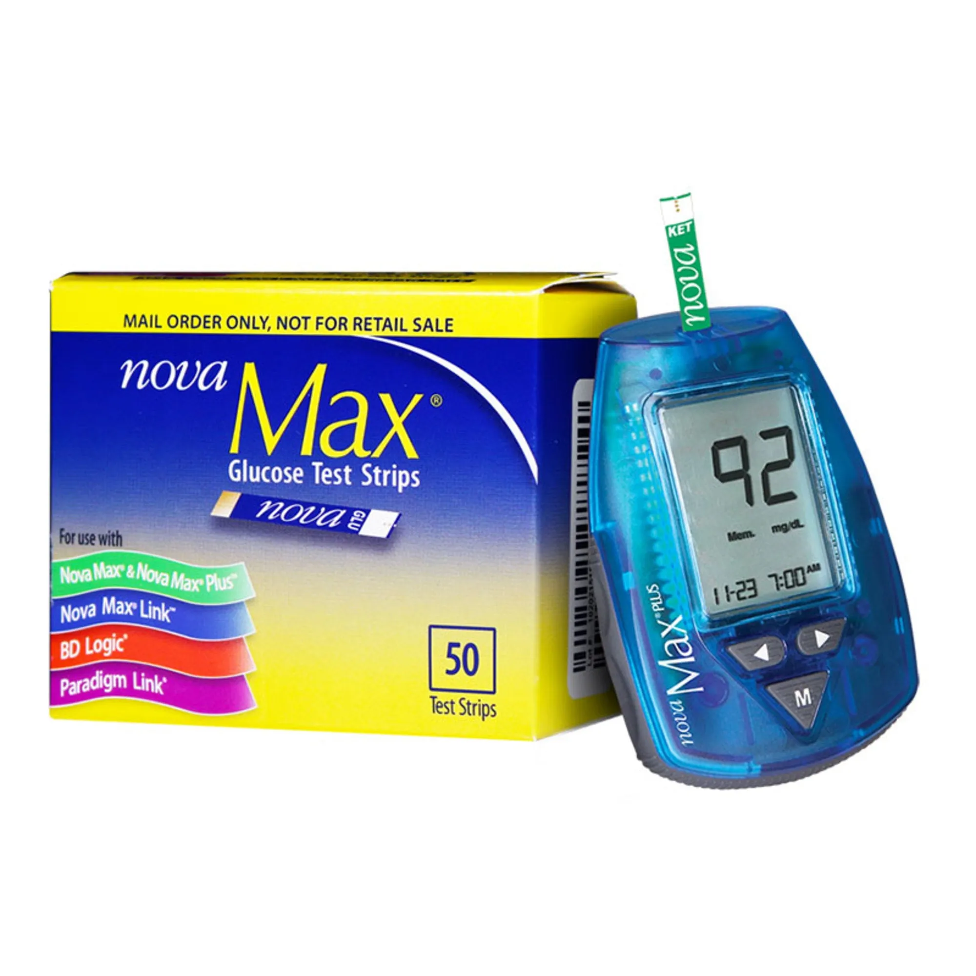 Nova Max Plus Meter & Blood Glucose Test Strip Bundle