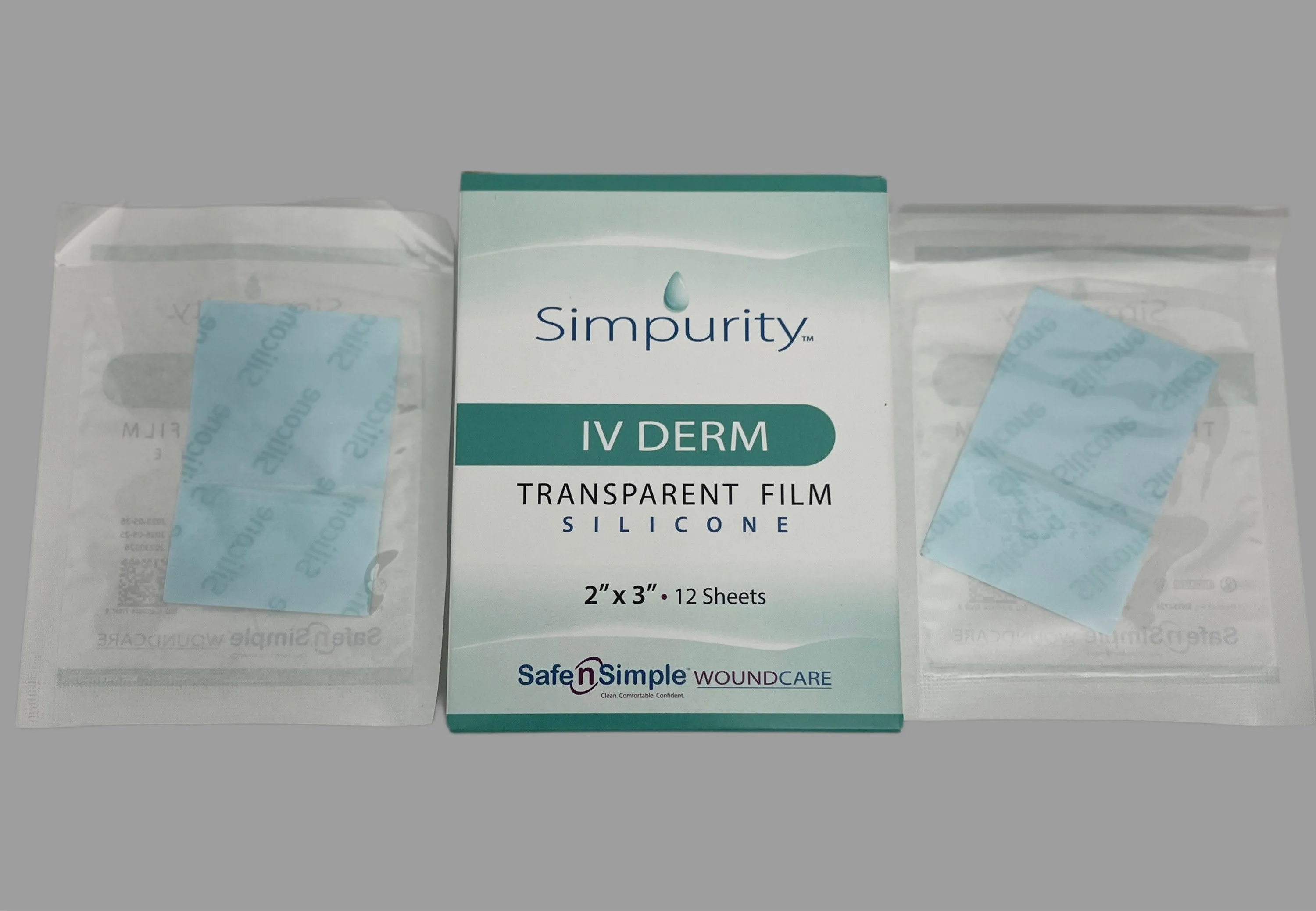 SAFE SIMPLE SIMPURITY IV DERM, Transparent Film, Silicone 2"x3", 12 sheets