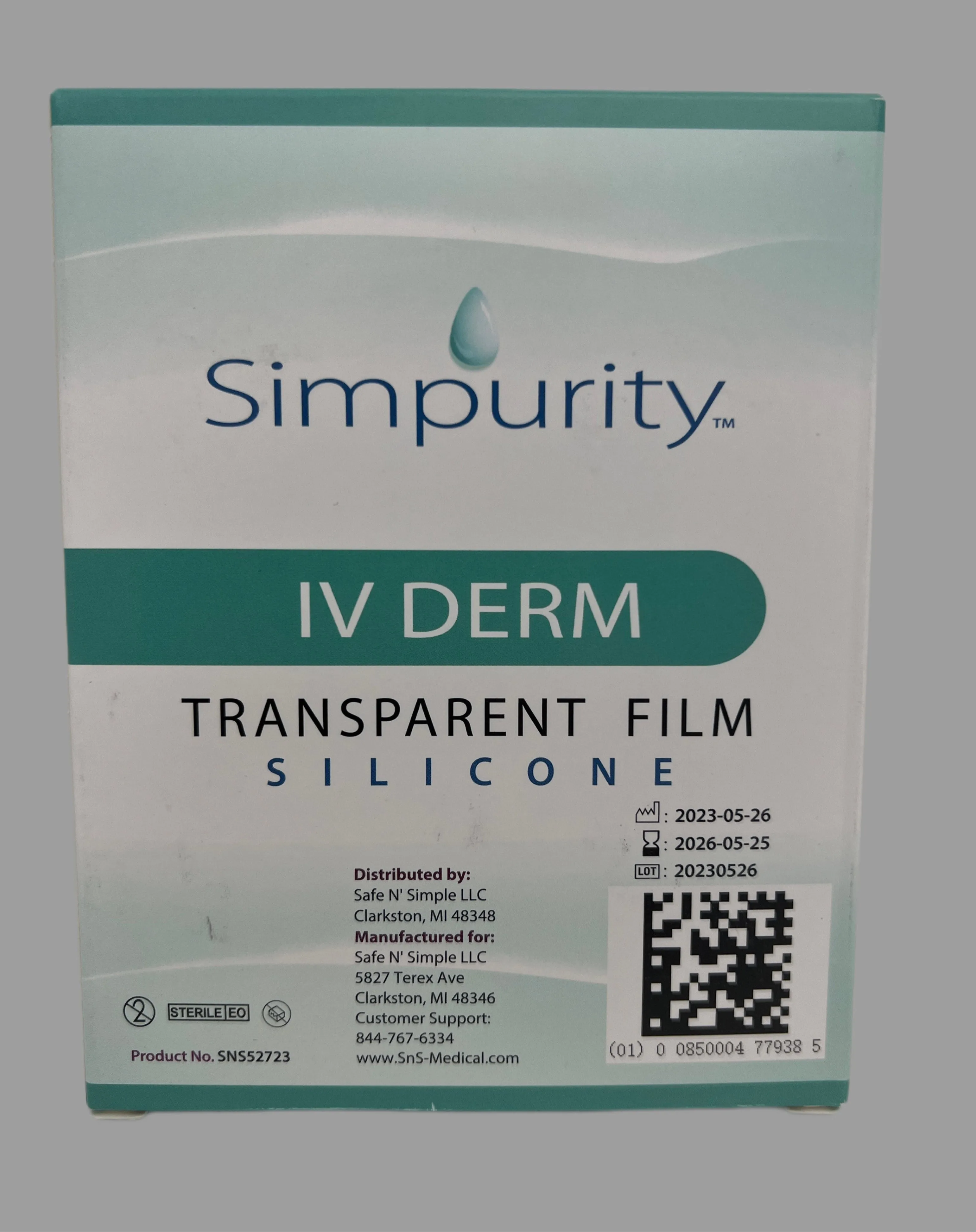 SAFE SIMPLE SIMPURITY IV DERM, Transparent Film, Silicone 2"x3", 12 sheets