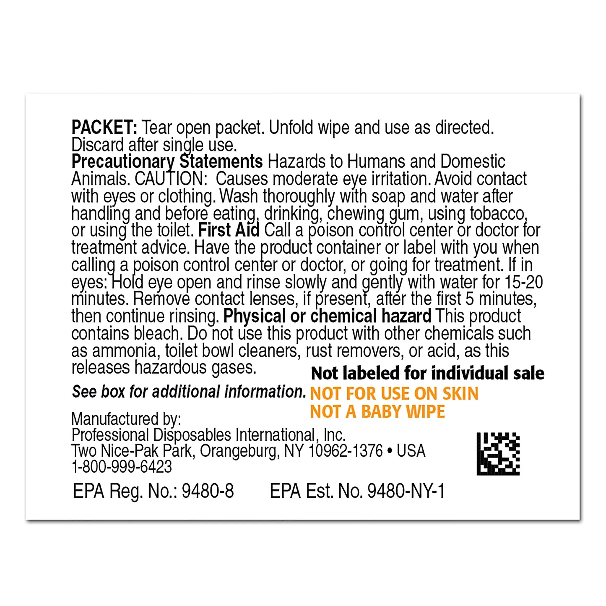 Sani-Cloth® Bleach Surface Disinfectant Cleaner Bleach Wipe, 400 Individual Packets per Pack