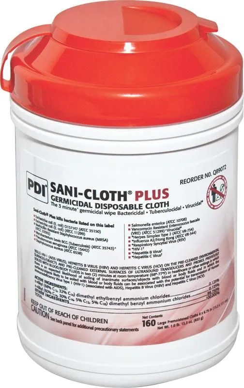 Sani-Cloth Plus Surface Disinfectant Cleaner Premoistened Wipe 160 Count Canister Case of 12