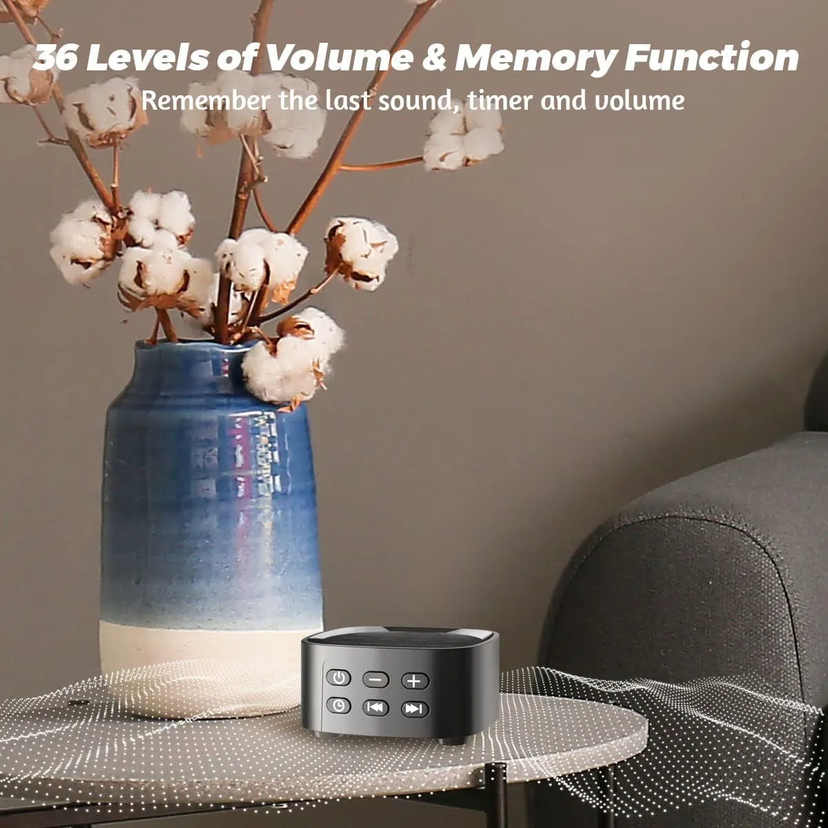 Sleepbox Sound Machines with 36 Volume Levels 5 Timers and Visible Sound Catalog Portable Soothing Sounds and Memory Function Sleep White Noise Machine for Home Office and Travel