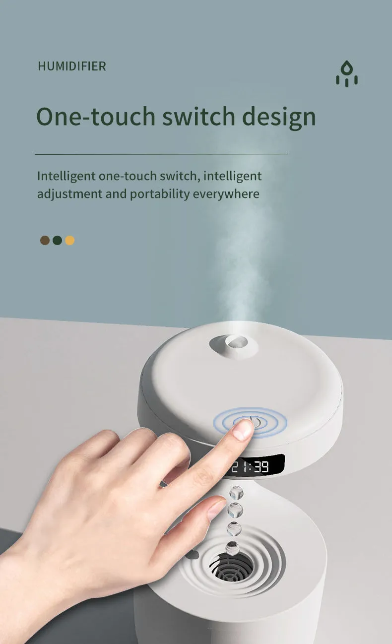 Water Drop Backflow Anti gravity Humidifier LED Time Display