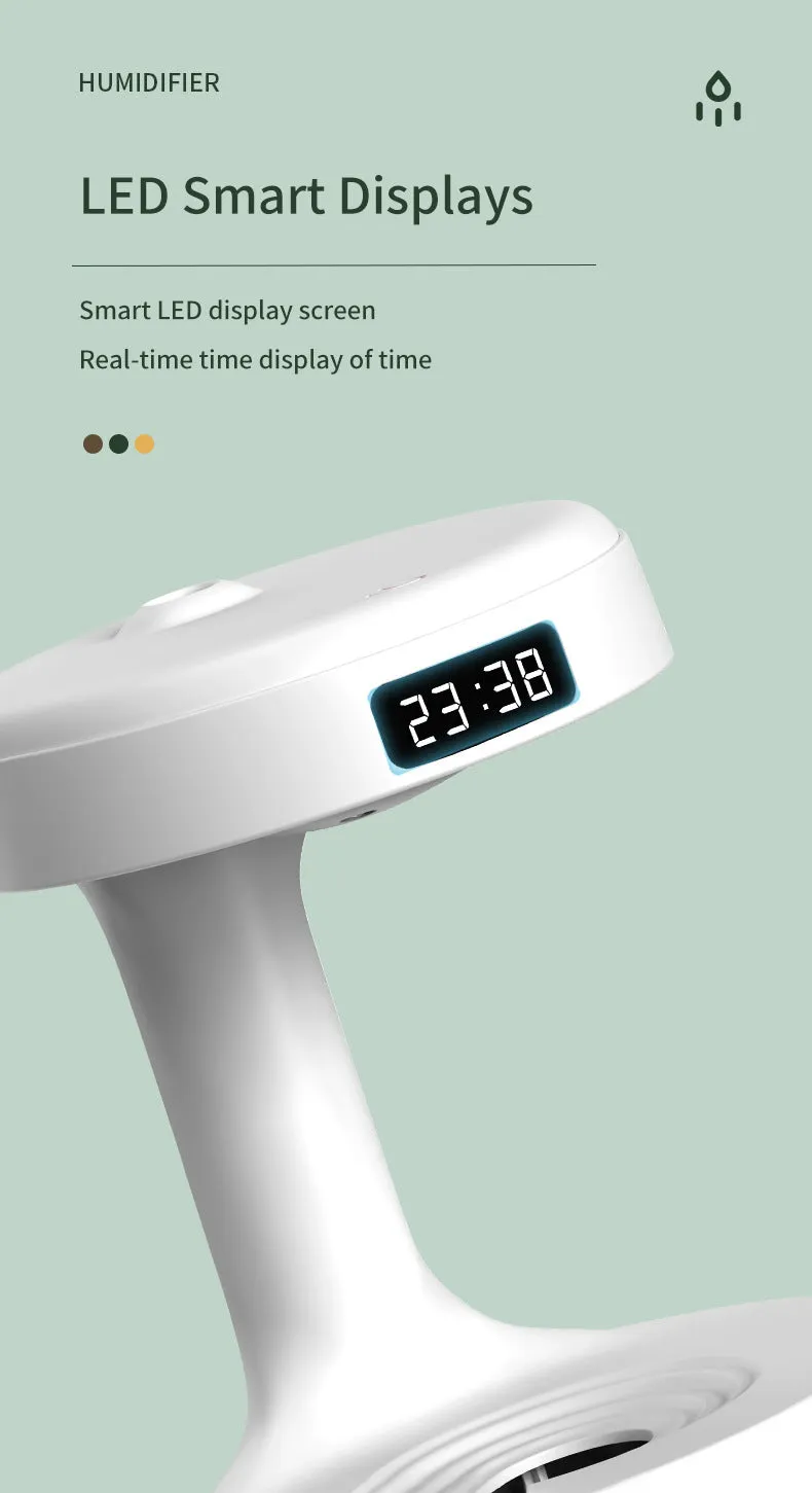 Water Drop Backflow Anti gravity Humidifier LED Time Display