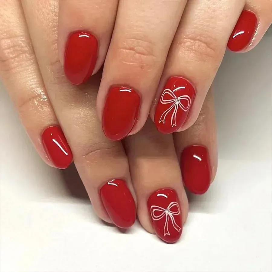 Wenkouban-24Pcs Red Santa with Colorful Light Design Christmas Nail Art Tips Short Square Press on Nail Reusable Full Cover Nail for Women