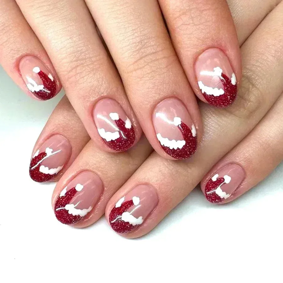 Wenkouban-24Pcs Red Santa with Colorful Light Design Christmas Nail Art Tips Short Square Press on Nail Reusable Full Cover Nail for Women