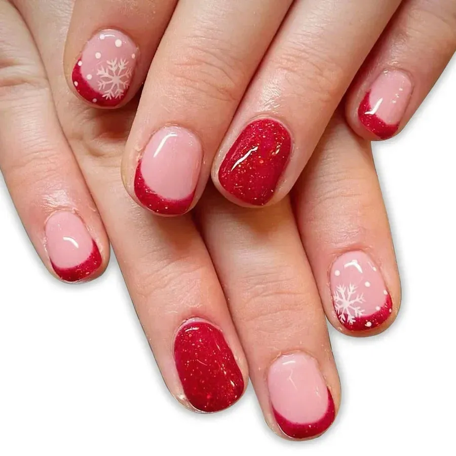 Wenkouban-24Pcs Red Santa with Colorful Light Design Christmas Nail Art Tips Short Square Press on Nail Reusable Full Cover Nail for Women