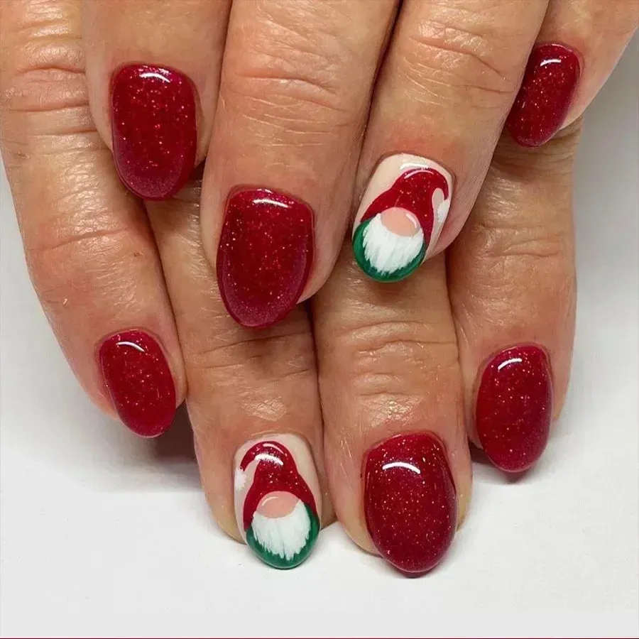 Wenkouban-24Pcs Red Santa with Colorful Light Design Christmas Nail Art Tips Short Square Press on Nail Reusable Full Cover Nail for Women